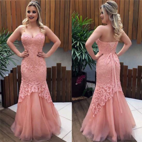 Sweetheart Pink Lace Tulle Prom Dresses 2022 Sexy Sleeveless Lace-up Evening Gown_3