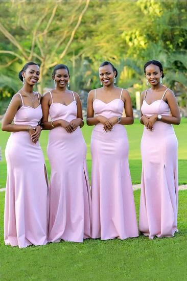 New Mermaid Spaghetti Straps Fit Split Pink Bridesmaid Dresses | Elegant Sweetheart Long gowns