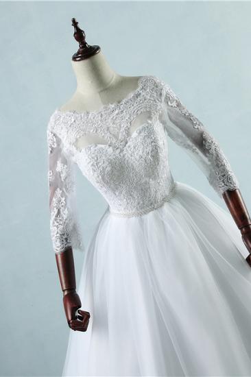 TsClothzone Elegant Jewel Tulle Lace Wedding Dress 3/4 Sleeves Appliques A-Line Bridal Gowns On Sale_6