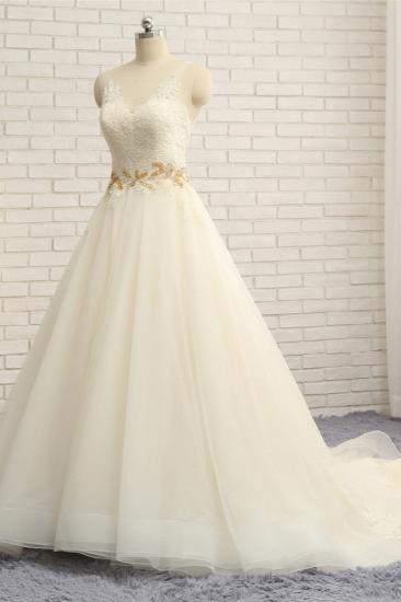 TsClothzone Gorgeous Jewel Sleeveless A-Line Tulle Wedding Dress Lace Appliques Bridal Gowns with Beadings_4
