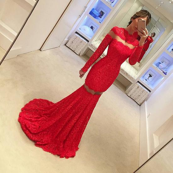Mermaid Lace Long-Sleeve Sexy Red Sweep-Train Prom Dress_2