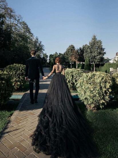 Chic Chiffon Sweetheart Long Sleeves Lace Black Split  Wedding Dresses Long_3