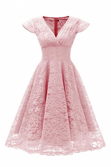 Elegante Spitze Vintage Rockabilly Kleid | Schöne V-Ausschnitt Damen Kleider A-Linie_4