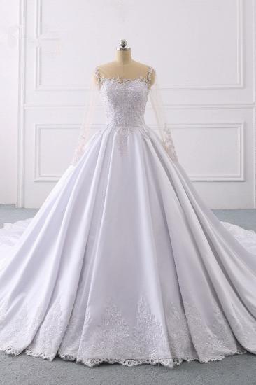 TsClothzone Glamorous Ball Gown Jewel Satin Tulle Wedding Dress Long Sleeves Ruffles Lace Bridal Gowns Online_1