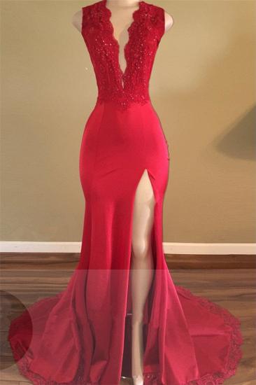 V-neck Red Backless Sleeveless Beads Front-Split Newest 2022 Prom Dress