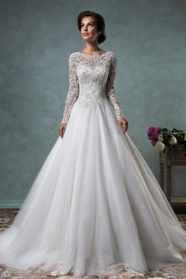 New Arrival Long Sleeve Tulle Wedding Dress A-Line Sweep Train Bridal Gown