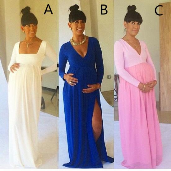 Latest Sexy Maternity Dresses Spandex V-neck Royal Blue Baby Shower Long Sleeve Pregnant Dresses_2