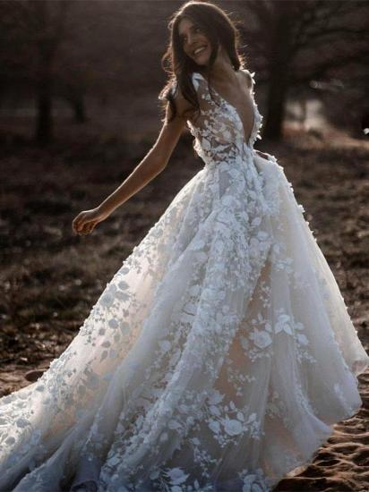 Romantic Ivory Lace Floor-length A-line Puffy Princess Wedding Dress