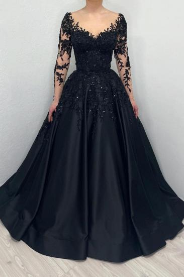 Elegante Brautkleider schwarz | Brautkleider aus Satin mit Ärmeln_1