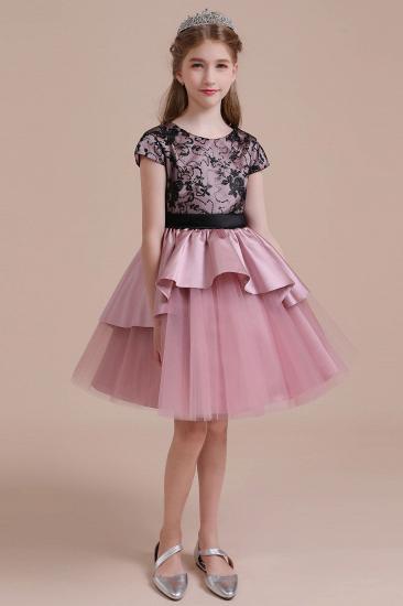 Modest Tulle Knee Length Flower Girl Dress | Cap Sleeve Lace Little Girls Pegeant Dress Online
