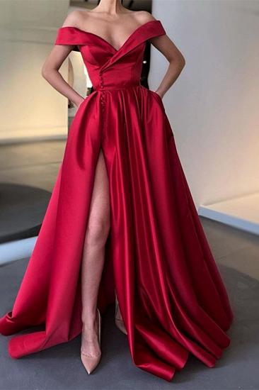 Off the shoulder A-line High Split Ball Gown Prom Dresses_1