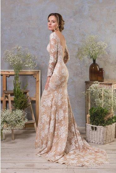 Stunning Floral Lace Pearls Mermaid Bridal Dress with Side Slit Long Sleeves_3