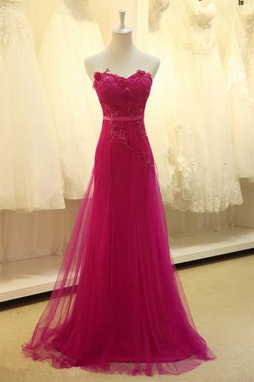 Elegant Sweetheart Applique Fushcia Tulle Dresses for Junior A Line BeautifuL Long Custom Prom Dresses with Flowers_1