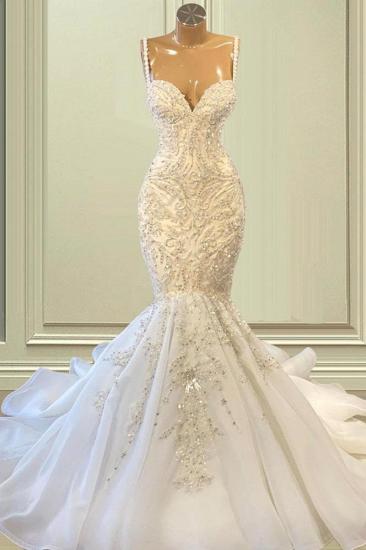 Elegant Mermaid Lace Spaghetti Strap Wedding Dress | Heart Neck Lace Wedding Dress_1