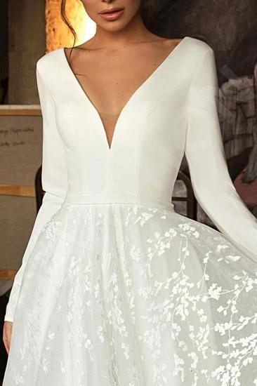 Elegant Lace Bridal A-line V-Neck Long Sleeves Wedding Dresses_3
