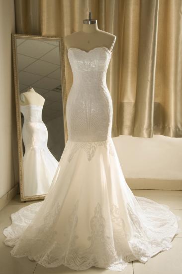 Sweetheart White Mermaid Sparkle Court Train Wedding Dress_1