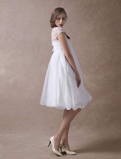 Sweet Short Sleeves Tulle Lace Knee-Length Bow Wedding Dresses_7