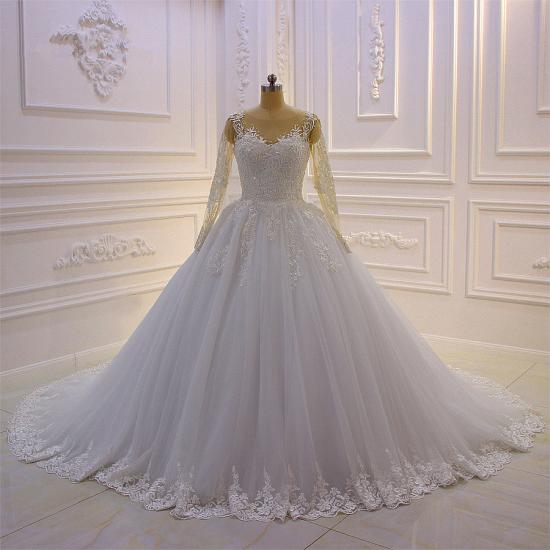 Trendy Sweetheart Long sleeves Ivory Ball Gown Wedding Dress_6