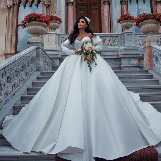 Stunning Sweetheart Puffy Sleeves Wedding Dress with cathedral Train_2