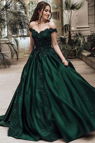 Dark Green Off the Shoulder Appliques Evening Dresses | 2022 Ball Gown Formal Dresses