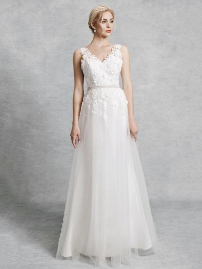 Romantic A-Line Wedding Dress V-Neck Lace Satin Tulle Straps Backless Bridal Gowns Illusion Detail with Court Train_4