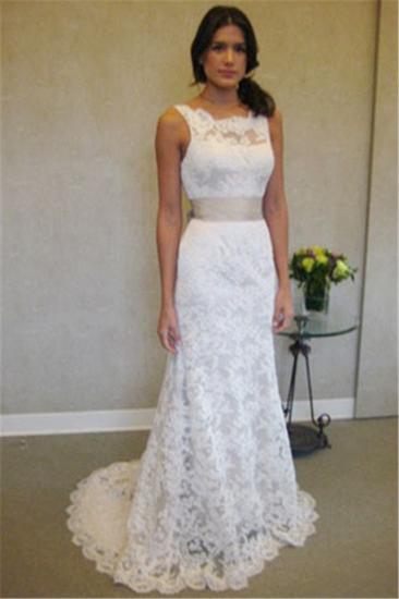 Formal White Lace Sweep Train Bridal Gown Simple Popular Custom Made Plus Size Wedding Dress