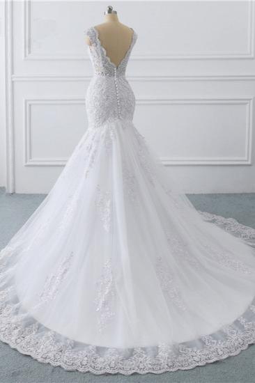 TsClothzone Gorgeous V-Neck Tulle Lace Wedding Dress Sleeveless Mermaid Appliques Bridal Gowns On Sale_5