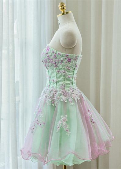 Cute Strapless Flower Mini Homecoming Dress New Arrival Lace Organza Short Cocktail Dress_2
