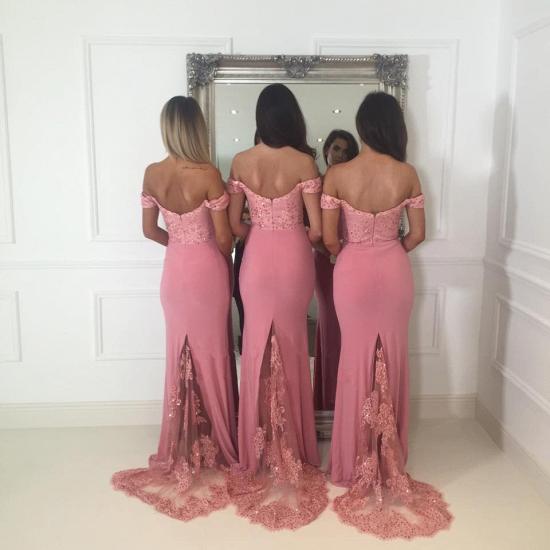 Off-the-Shoulder Pink Bridesmaid Dress | 2022 Mermaid Long Lace Bridesmaid Dresses_5