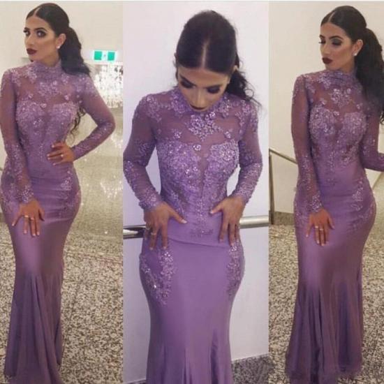 Stunning Wholesale High Neck Elegant Long Sleeves Evening Dresses | Fit and Flare Appliques Prom Dresses_3