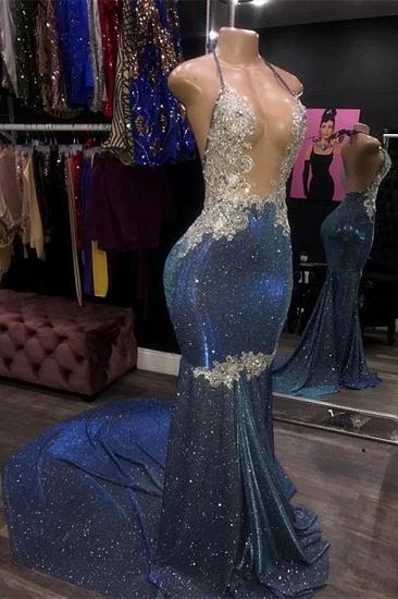 Sparkle Sequin Backless Deep V-neck Long Prom Dress with Train