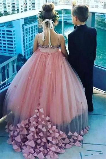 Lovely Pink Spaghetti Straps Flower Girl Dresses | Crystal Tulle Puffy Girls Pageant Dresses 2022