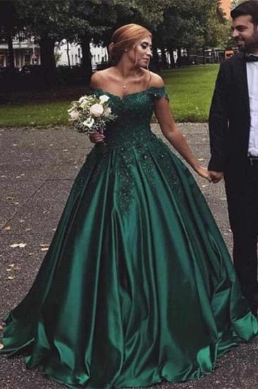 Graceful Off The Shoulder A Line Floor Length Prom Dresses With Lace Appliques | Princess Party Gowns With Zipper_1