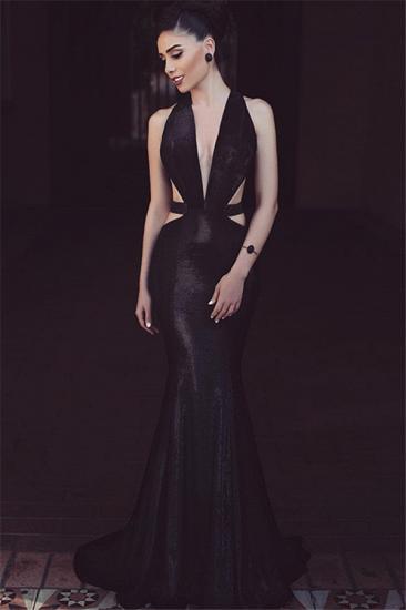 Black Mermaid Cutaway Sexy Evening Dresses 2022 Sleeveless V-Neck Prom Dress_1