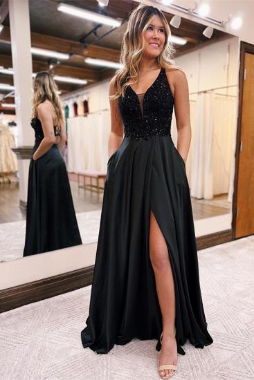 Black evening dress with glitter | Long Prom Dresses Cheap_1
