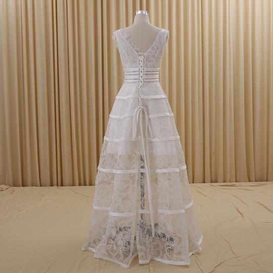 Lovely Sheer Lace V-neck White Evening Dresses Lace-Up Charming 2022 Prom Gowns_3