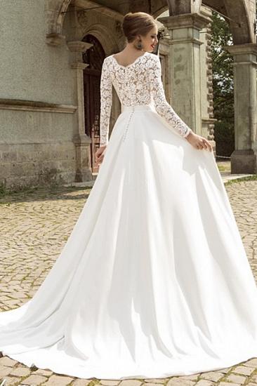 Noble Lace Long Sleeves Bridal Dress Deep V Neck Chiffon Vintage 2022 Wedding Dress_2