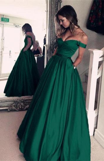 Elegant Off-the-Shoulder Evening Dress | Green Long Prom Dress