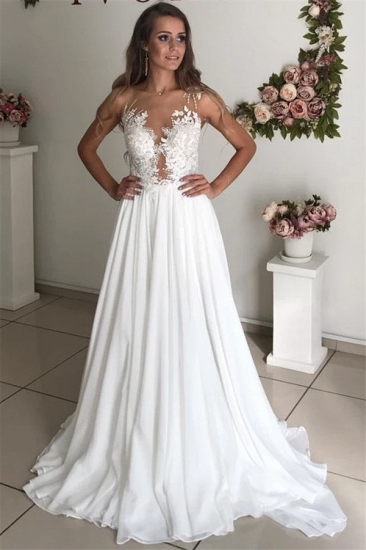 Strapless Appliques Sheer Tulle Chiffon A-line Bridal Wedding Dress_1