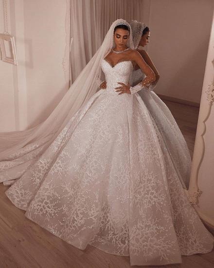 Luxury Strapless Beading Appliques Wedding Dress| Lace Sheer Tulle Bridal Dresses_2