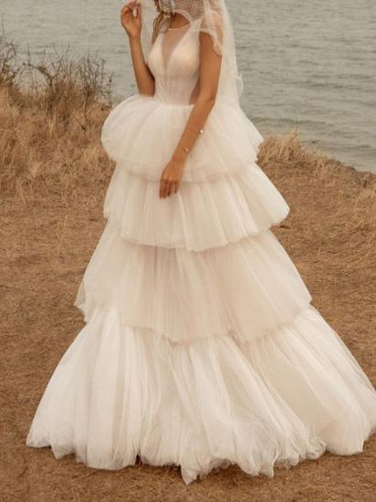 A-line wedding dress gemstone tulle polyester sleeveless bridal gown country plus size_2