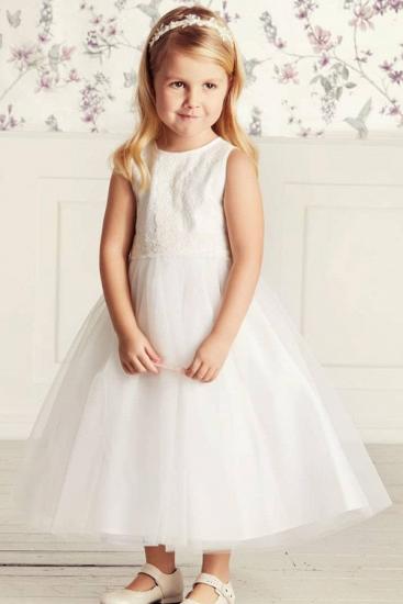 Cute Puffy Tulle Long Flower Girl Dresses | White Lace Little Girls Pageant Dresses with Belt_1