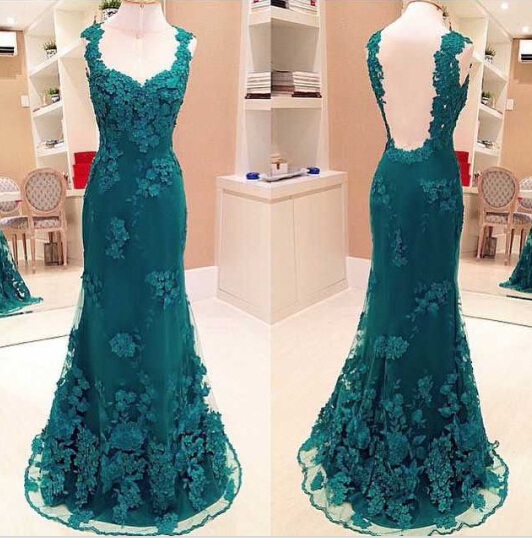 Elegant Sheath Lace Prom Dress Open Back Floor Length Evening Gowns