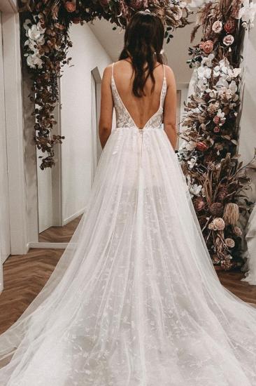 Simple Boho A-Line V-Neck Slip Lace Wedding Dress_2