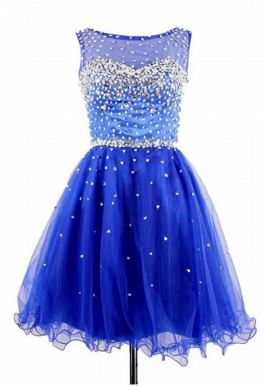 Elegant Crystal Royal Blue Short Cocktail Dress Sparkly Organza Beadings Mini Homecoming Dresses_1