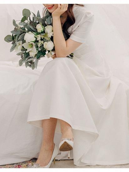 Vintage Plus Size A-Line Wedding Dress V-Neck Satin Short Sleeves Bridal Gowns with Sweep Train_2