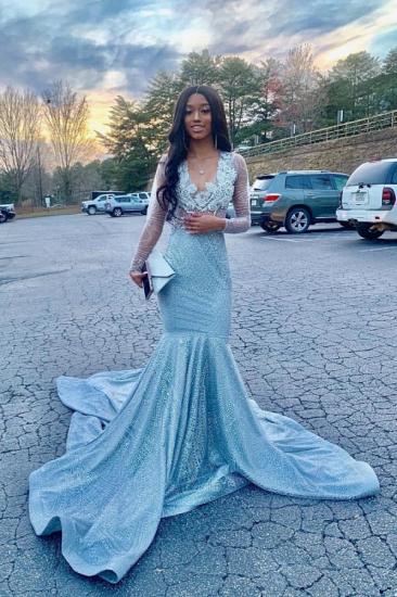 Gorgeous Beading Appliques Court Train Long Sleeves Mermaid Prom Dresses_1