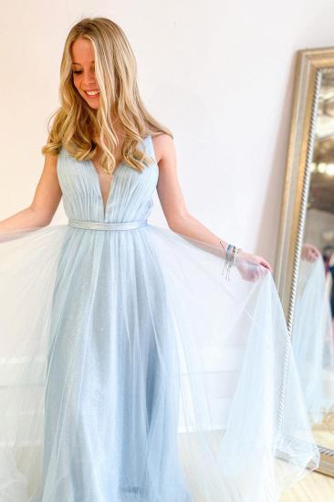Stunning Sequin Spaghetti Strap V-Neck Prom Dresses｜A-Line Tulle Floor Length Evening Dress_2