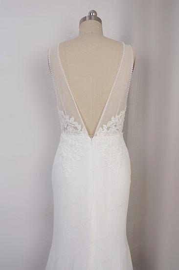 TsClothzone Sexy Deep-V-Neck Chiffon Sheath Wedding Dress Lace Appliques Sleeveless Pearls Bridal Gowns Online_5