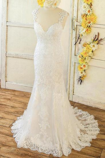 Elegant Straps Sleeveless Mermaid Wedding Dress | Appliques Lace White Bridal Gowns_2